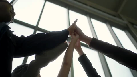 Close-up of hands giving five of asian business group together to cheer up. Stock Footage 276923068