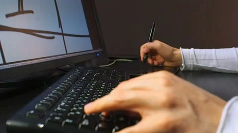 Close up of the hands of a graphic designer draw abstract picture and Video stock 67219599