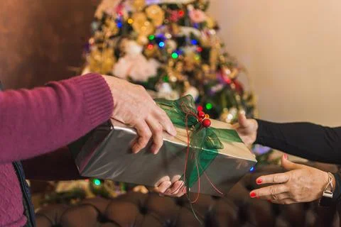 Close-up, hands handing gift Stock Photos
