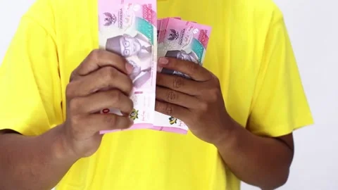 Close Up Hands Holding Currency Notes Against White Background Stock Footage 307051768