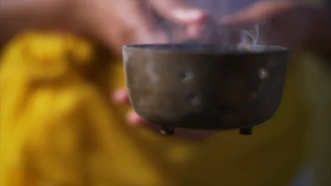Close up, hands holding incense. Stock Footage 90398544