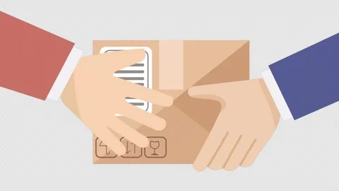 Close up hands holding parcel box and giving it to another person. Alpha Channel Stock Footage 277356680
