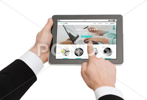 Close up of hands holding tablet pc with Stock Photos