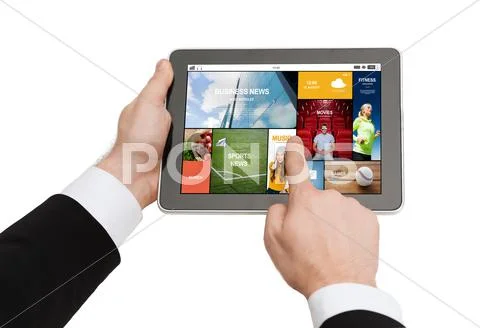 Close up of hands holding tablet pc with Stock Photos