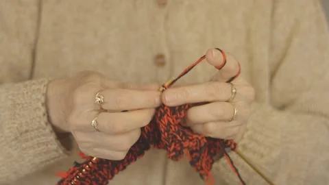Close up on hands knitting Video stock 283836273