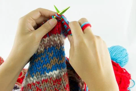Close-up of hands knitting Stock Photos