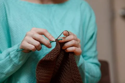 Close up of hands knitting Stock Photos