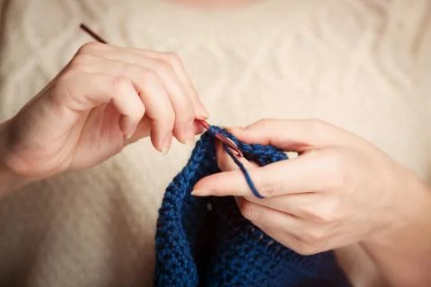 Close-up of hands knitting Stock Photos