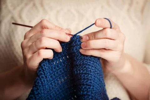 Close-up of hands knitting Stock Photos