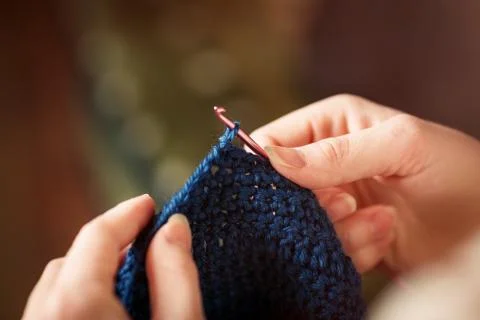 Close up of hands knitting Stock Photos
