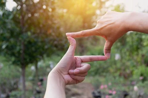 Close up of hands making frame gesture. Close up of woman hands making frame  Stock Photos
