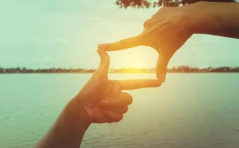Close up of hands making frame gesture. Close up of woman hands making frame  Stock Photos