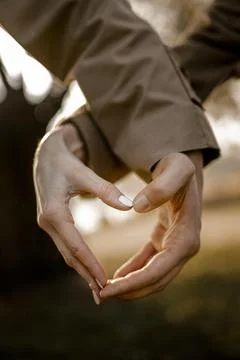 Close up hands making heart shape. High quality beautiful photo concept Stock Photos