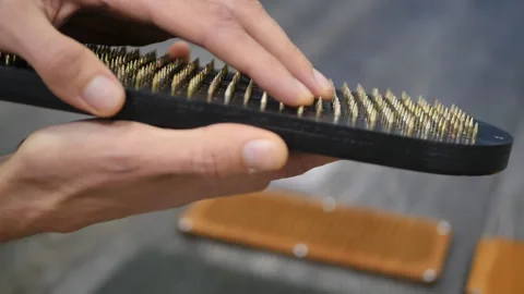Close-up in the hands of a man Sadhu board with sharp dynamic nails. The yogi Stock Footage 221866059