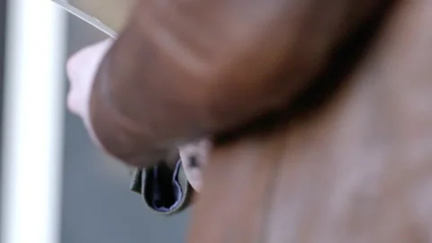 Close Up of Hands Measuring Finger Length with Gauge Stock Footage 343975790