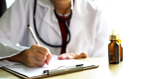 Close up hands medical practitioner take notes life insurance Doctor hospital, Stock-Footage 336588322