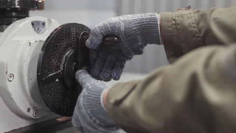Close up hands of milling machine operator working in factory workshop. Turning 스톡 동영상 138198681