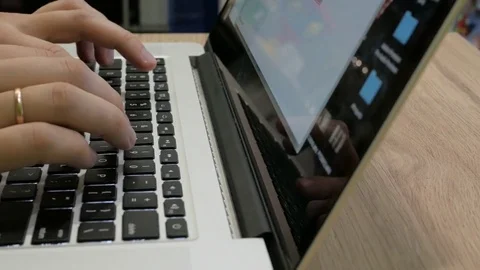 Close up hands multitasking man using laptop Video stock 69942173