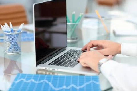 Close up hands multitasking man using laptop connecting wifi Foto stock