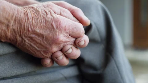 Close-up of the hands of an old man who worked hard all his life. Stock Footage 250163731