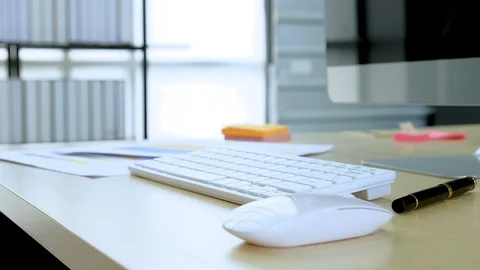 Close up hands of people using desktop computer at office Stock Footage 116706266