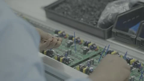 Close-up of hands picking capacitors for PCB manufacturing Stock-Footage 327595354