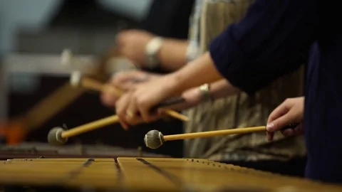 Close up of hands playing marimba in orchestra. Xylophone Stock Footage 81704525