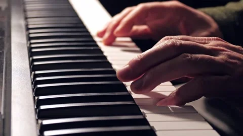 Close-Up of Hands Playing a Piano Keyboard with Focus on Keys Видео 301212319