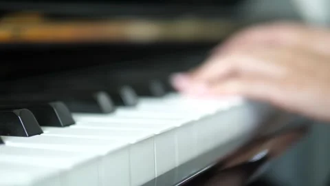 Close Up of Hands Playing Piano Keys, Soft Focus Classical Music Performance Stock Footage 308075155