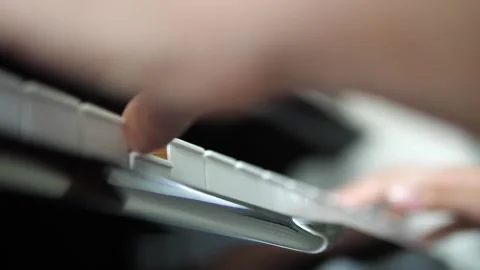 Close Up of Hands Playing Piano Keys, Soft Focus Classical Music Performance Stock Footage 308075198