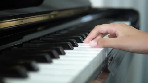 Close Up of Hands Playing Piano Keys, Soft Focus Classical Music Performance Stock Footage 308075203