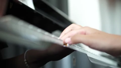 Close Up of Hands Playing Piano Keys, Soft Focus Classical Music Performance Stock Footage 308075205