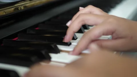 Close Up of Hands Playing Piano Keys, Soft Focus Classical Music Performance Stock Footage 308075223