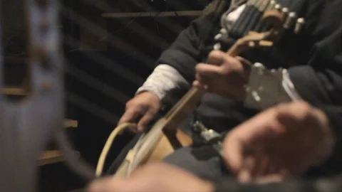 Close up of hands playing a traditional Georgian harp and the chuniri Stock Footage 106925774