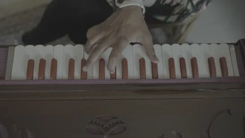 Close up of hands playing a traditional harmonium. 動画素材 330239395