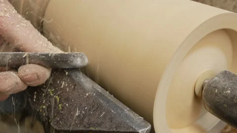 Close-up hands of professional carpenter. man carpenter is using skew chisel Stock Footage 151138264