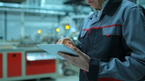 Close-up hands of professional male engineer man business people using tablet Stock Footage 128167492