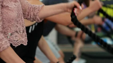 Close-up of hands with ropes while doing CrossFit. Stock Footage 157691176