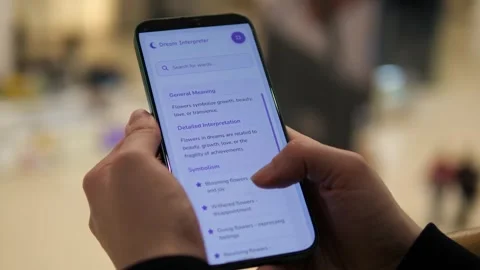 Close-up of hands scrolling dream dictionary app Video stock 328567344