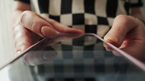 Close up of hands scrolling pages in mobile app on smartphone. Stock Footage 301070033