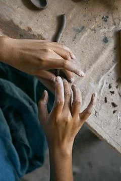 Close up of hands shaping ceramic Stock Photos
