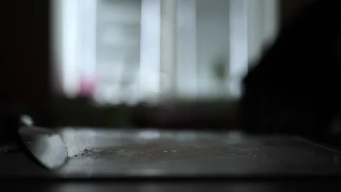 Close-Up of Hands Slicing Fresh Salmon Fillet on a Dark Background Vídeo Stock 303926176