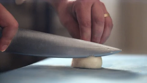 Close up of hands slicing onion Stock Footage 86467959