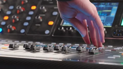 Close Up Hands Sound Engineer Uses Mixing Console Studio Music Production Stock Footage 329277016