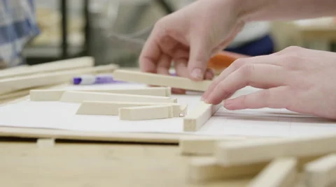 Close up of hands - student in shop class doing woodwork Stock Footage 64871001