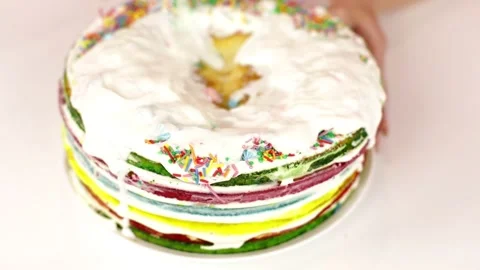 Close-up of hands tearing up the cake. Stock Footage 166560989