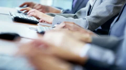 Close Up Hands Technical Support Staff Working Computers Stock Footage 12565343