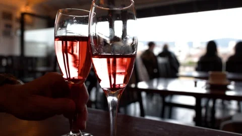Close Up of Hands Toasting with Rose Wine in Kyoto Restaurant Vídeo Stock 340244251