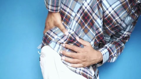 Close up hands touching back pain Massaging and Stretching Back to Ease Injury Video stock 336585238