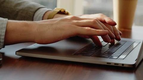 Close up hands type text on keyboard. Successful man work in office. Hard day Stock Footage 246452161